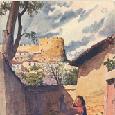 Δρόμος στην Άνω Πόλη και Πύργος Τριγωνίου (από καρτ ποστάλ εποχής)